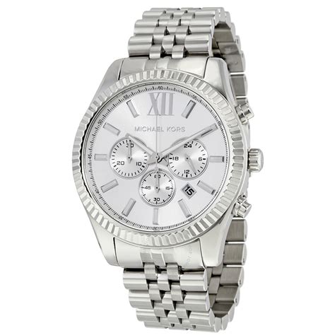 michael kors watches mens 5 link silver chrono|Michael Kors access watch silver.